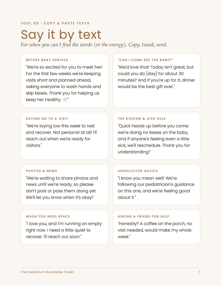 Page of the toolkit: Say it by text, eight texts to copy and paste